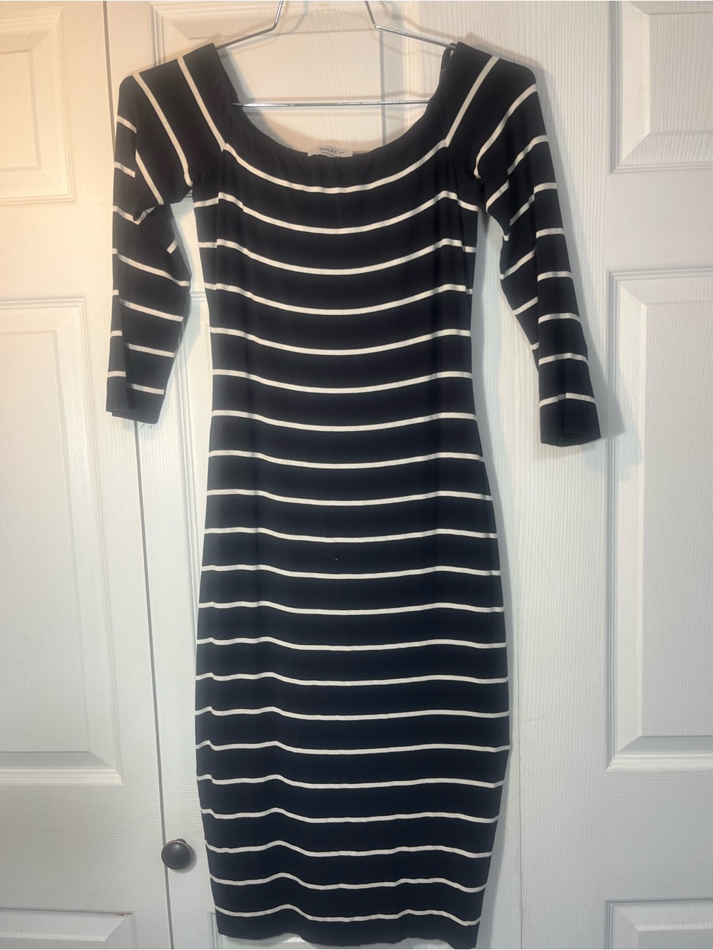 Bailey 44 Black and White Striped Long-Sleeve Bodycon Dress